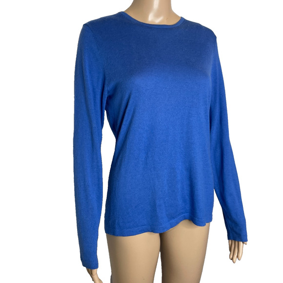 Women's Large Neiman Marcus Cashmere Blend Blue Crewneck Knit Sweater - Picture 2 of 5